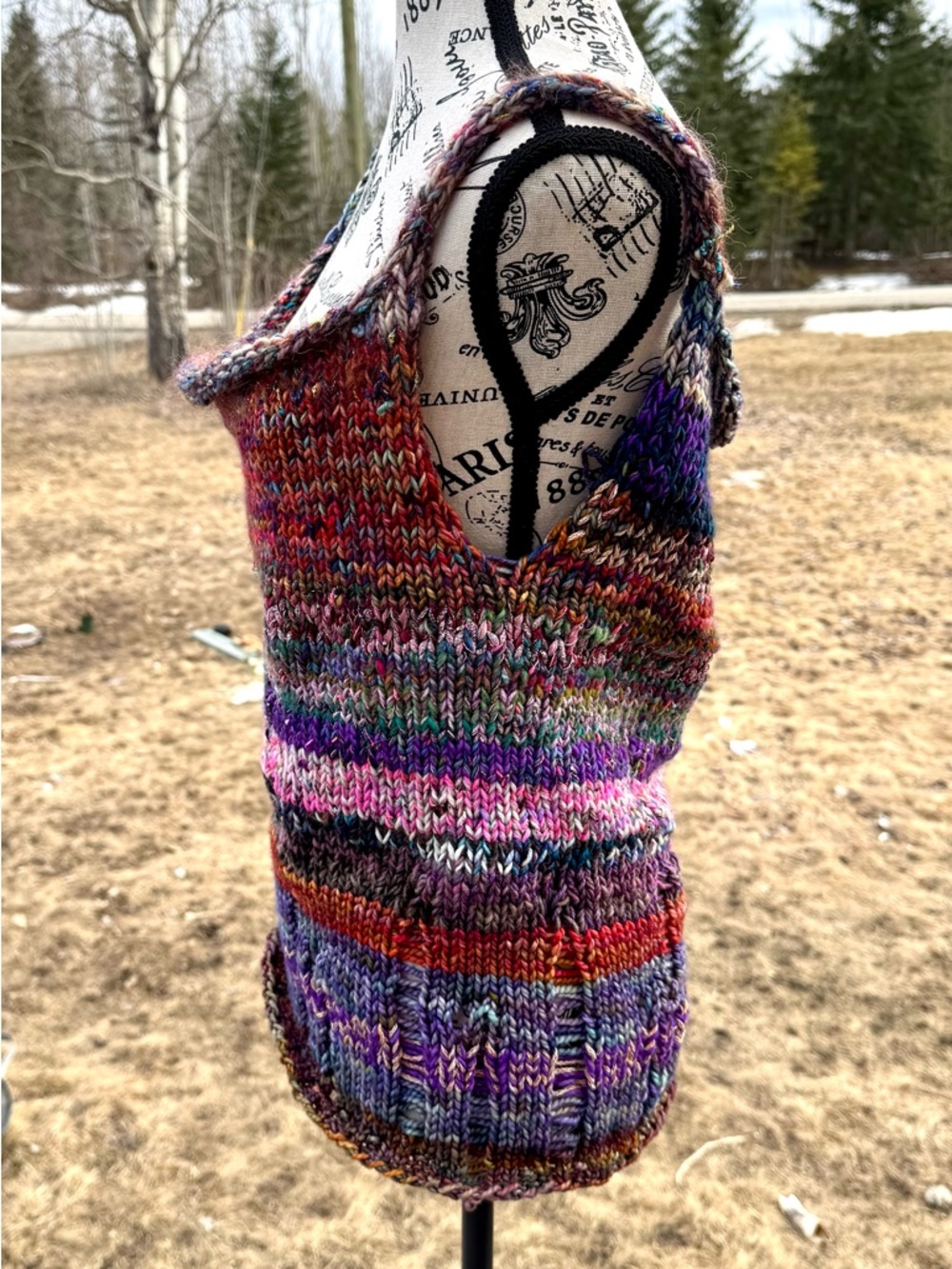 Multicolor Knit Tank Top - Women's Striped Yarn Tank with Destruction - Picture 9 of 17